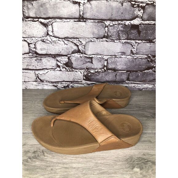 Fitflop Camel Tan Leather Flip Flop Wobble Board Sandals Women’s Sz 10M US/42EU - Picture 5 of 16